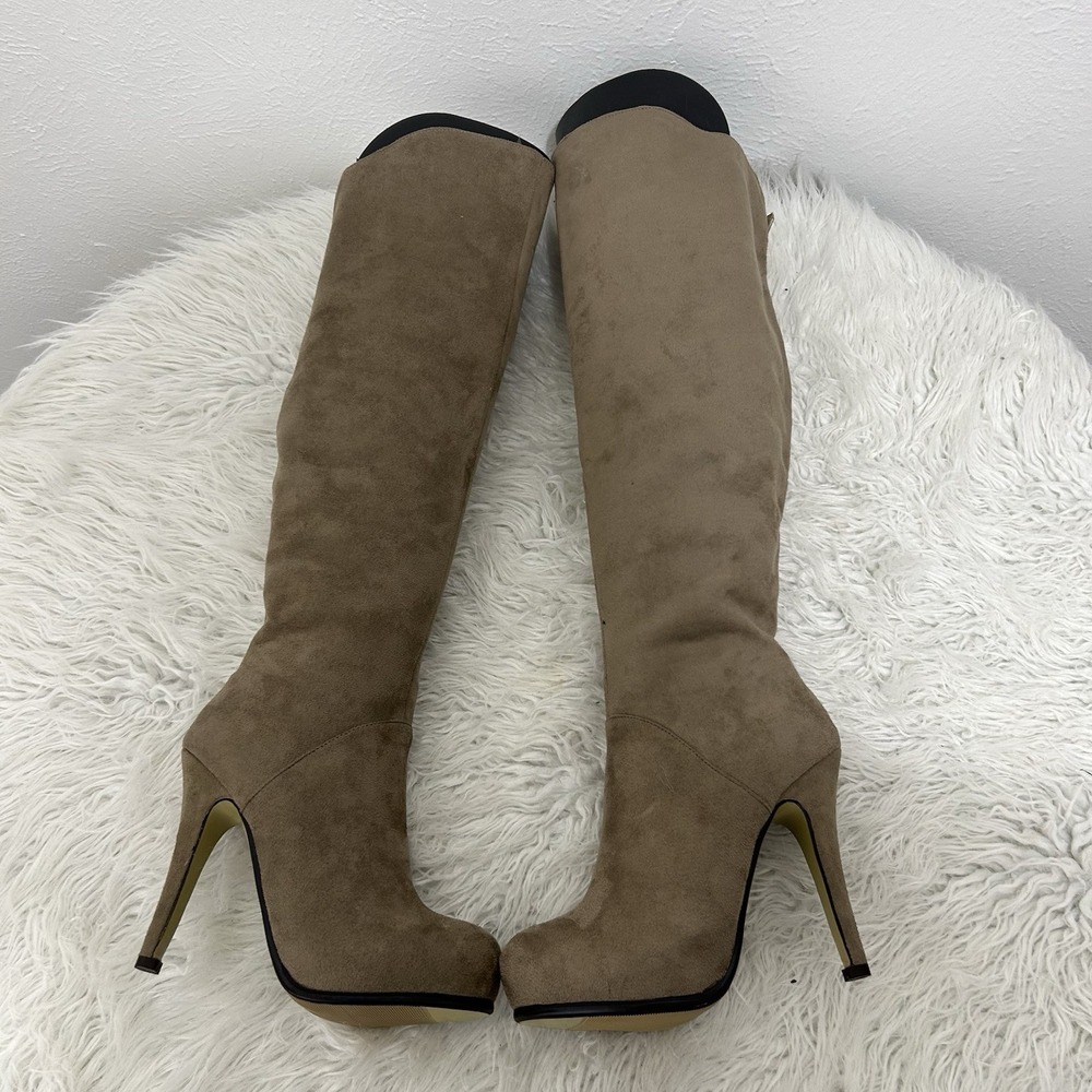 Luichiny Taupe Imi Suede Boots Over The Knee Stiletto Thigh High Rise Size 5.5M - Picture 4 of 11
